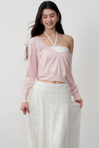 Layered Halterneck Long-Sleeved Tops