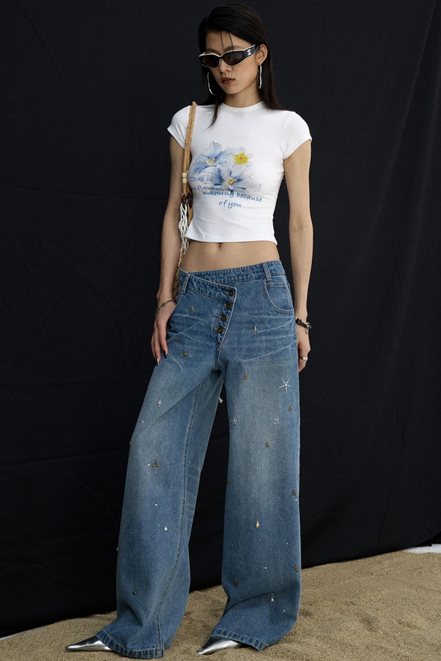 Retro Black Floral Crop T-Shirt