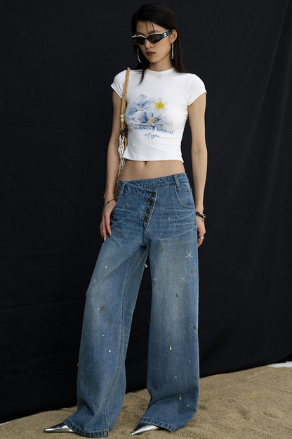 Retro Black Floral Crop T-Shirt