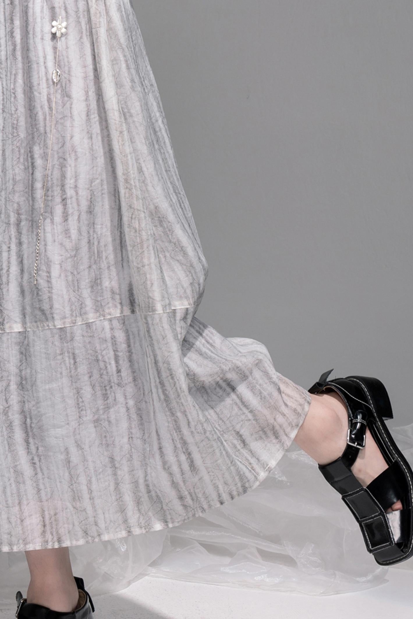 Smudge Art Sheer Print Skirt