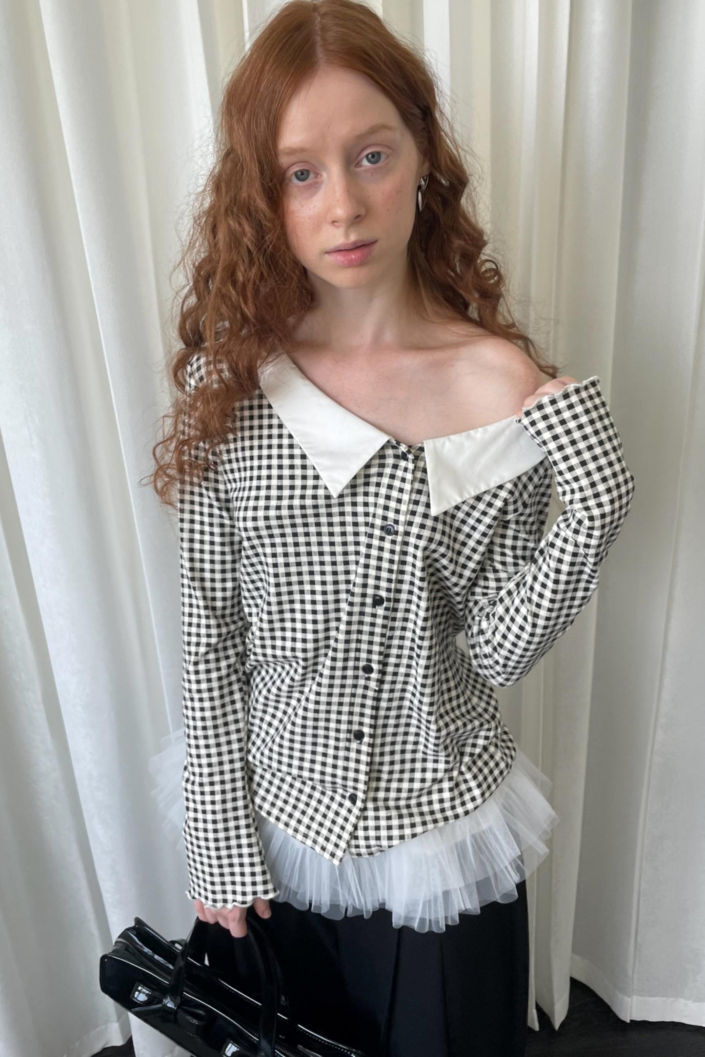 Pointed Neck Long Sleeve Shirt