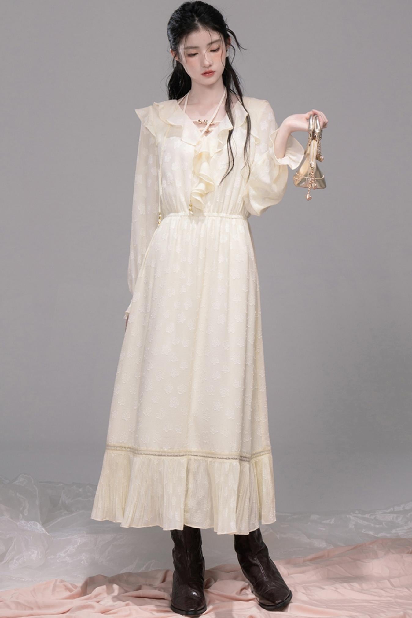 Warm Sun Jacquard Halterneck Dress