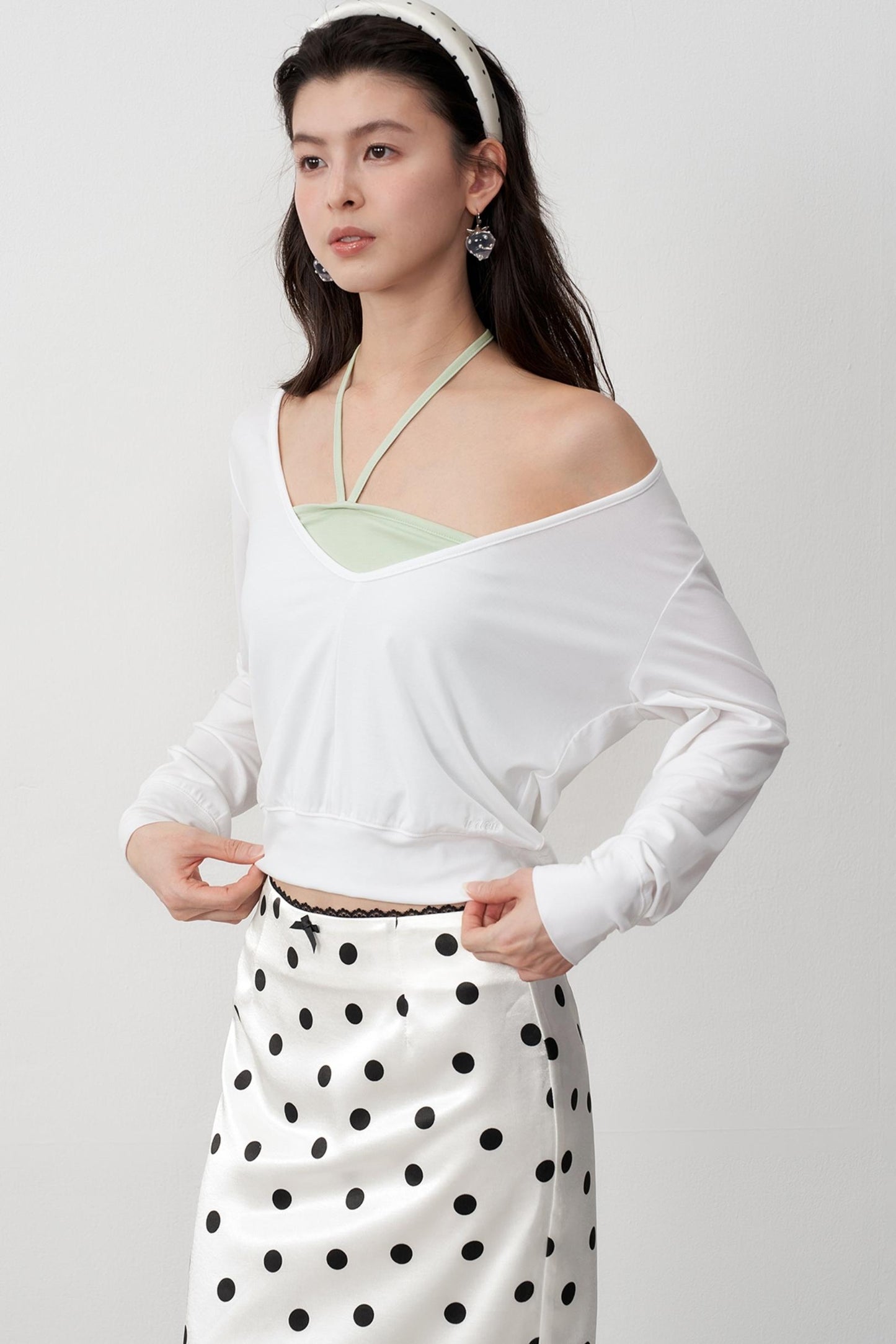 Layered Halterneck Long-Sleeved Tops