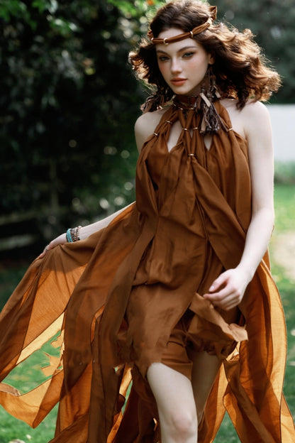 Wandering Caramel Halterneck Dress