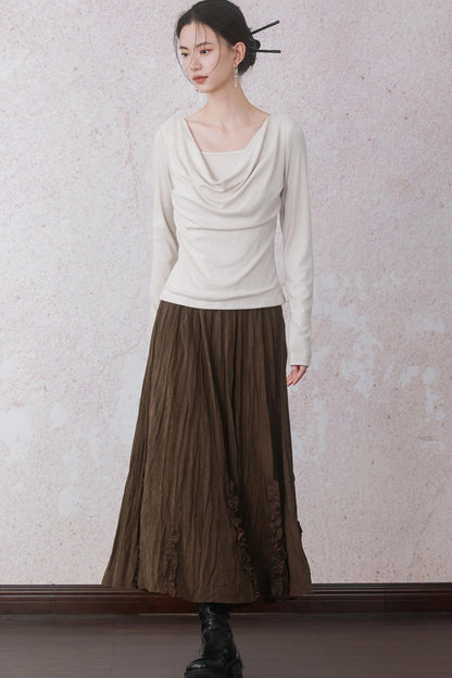 Autumn Brick Brown Fleece A-Line Skirt