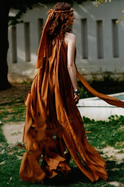 Wandering Caramel Halterneck Dress