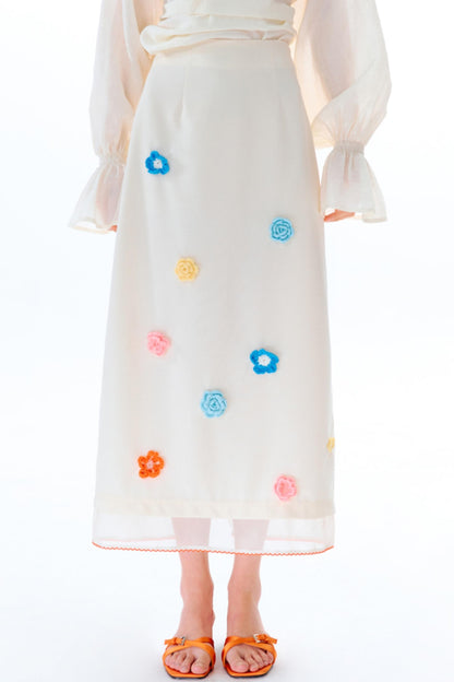 Hand Crochet Flower Organza Panel Skirt
