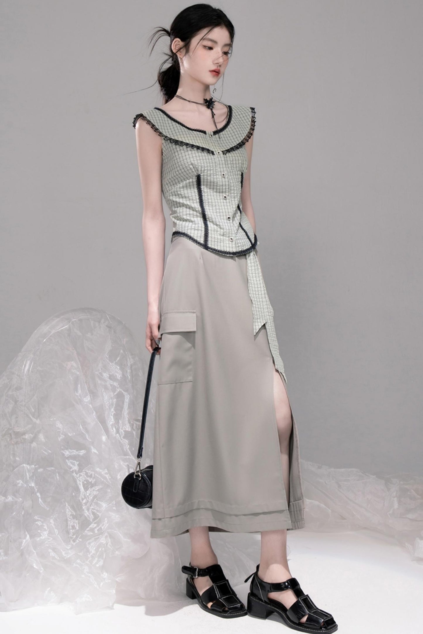 City Light Grey Slit Skirt