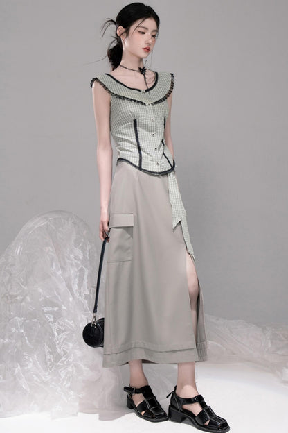 City Light Grey Slit Skirt