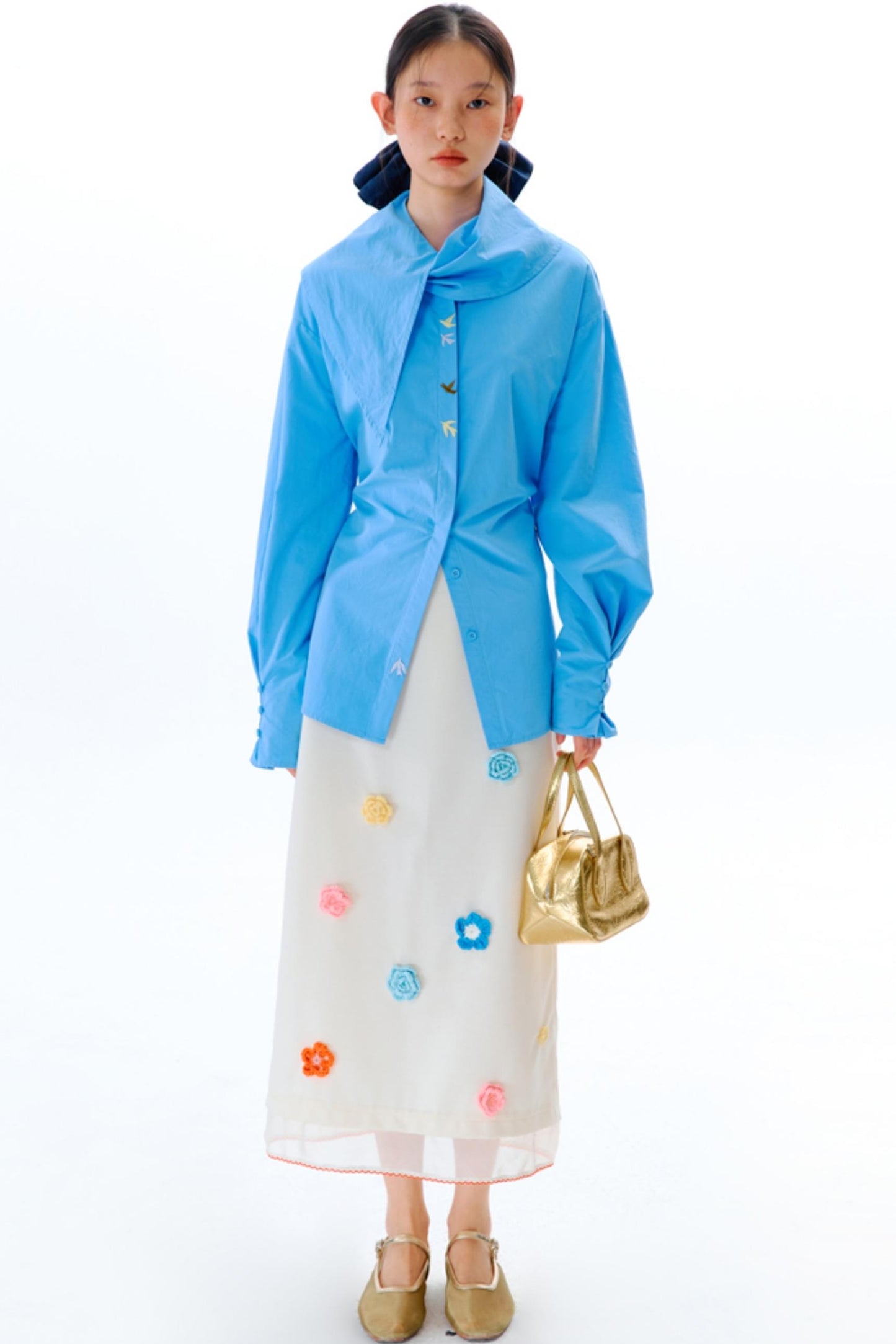 Hand Crochet Flower Organza Panel Skirt