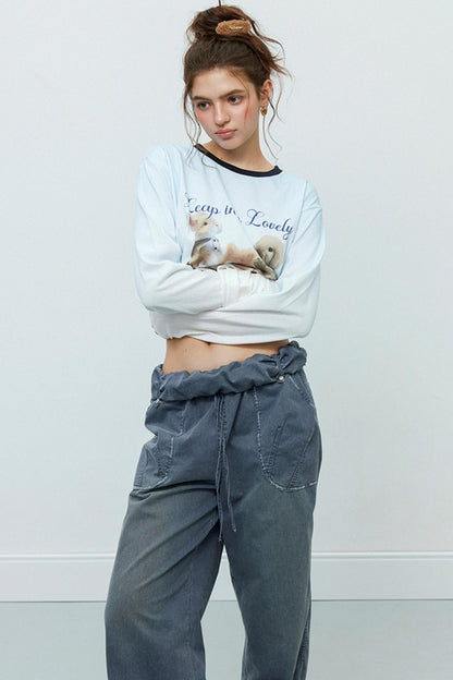 Rabbit Print Gradient Long Sleeve T-Shirt