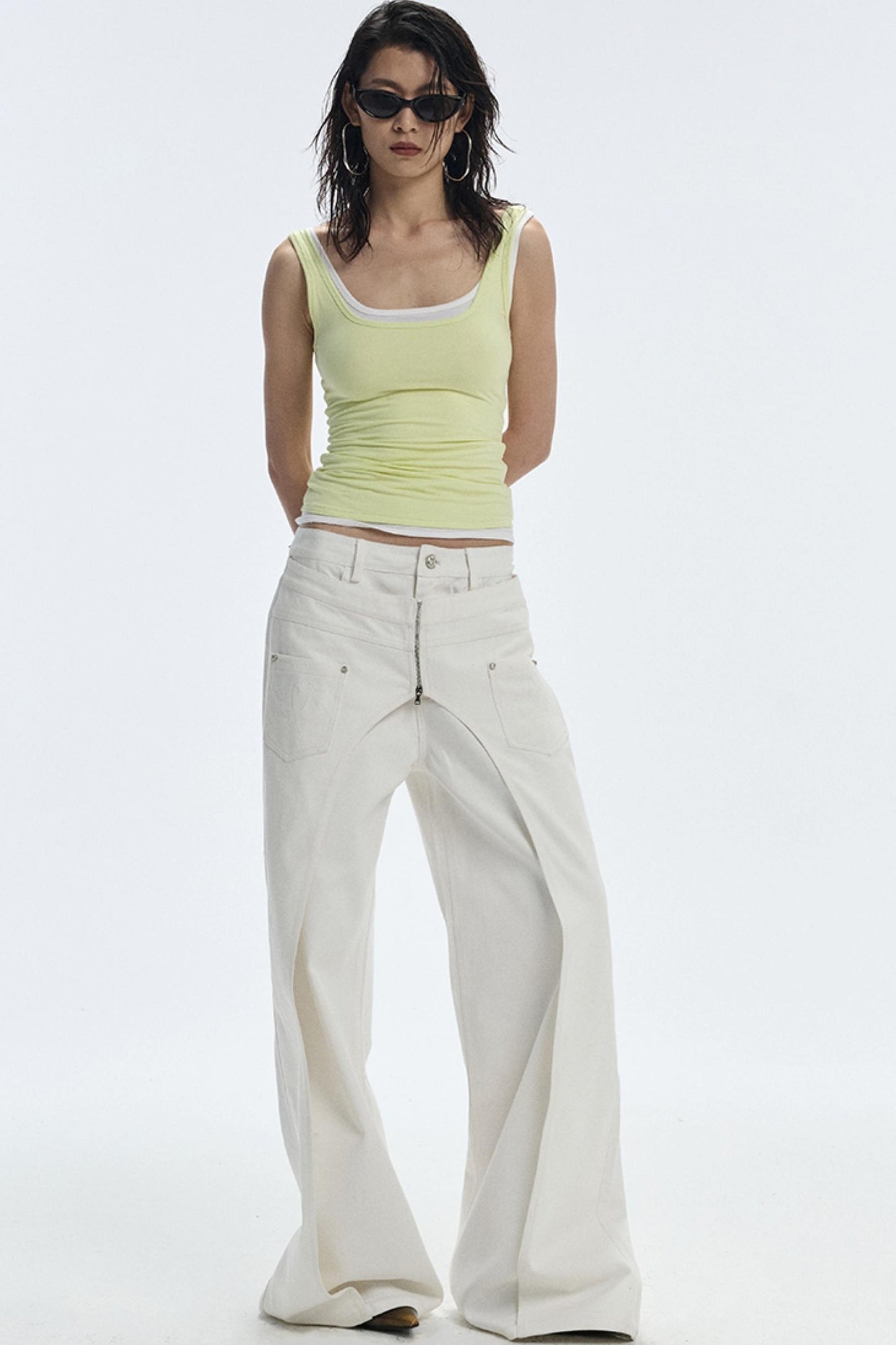 Design Two-Piece Zip-Up Wide-Leg Jeans