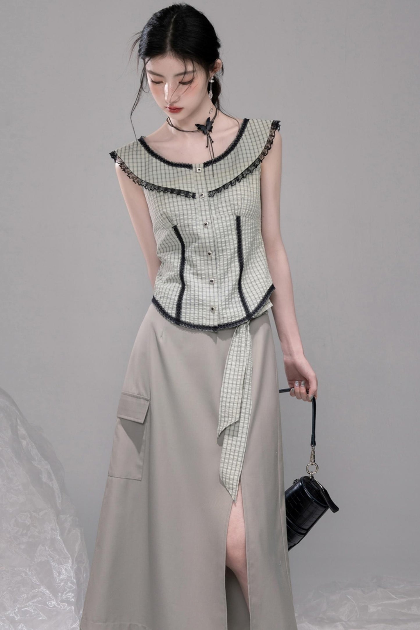 City Light Grey Slit Skirt