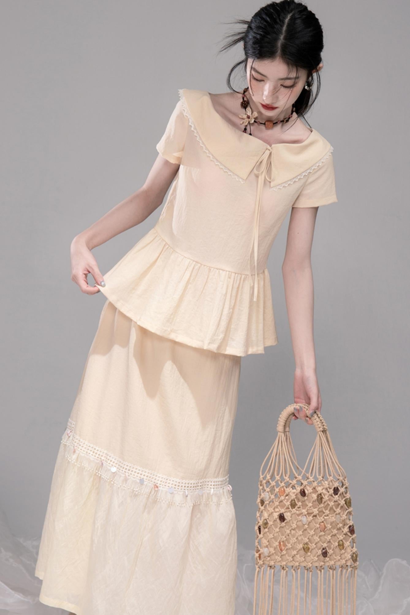 Soft Apricot Wave Skirt Set-Up