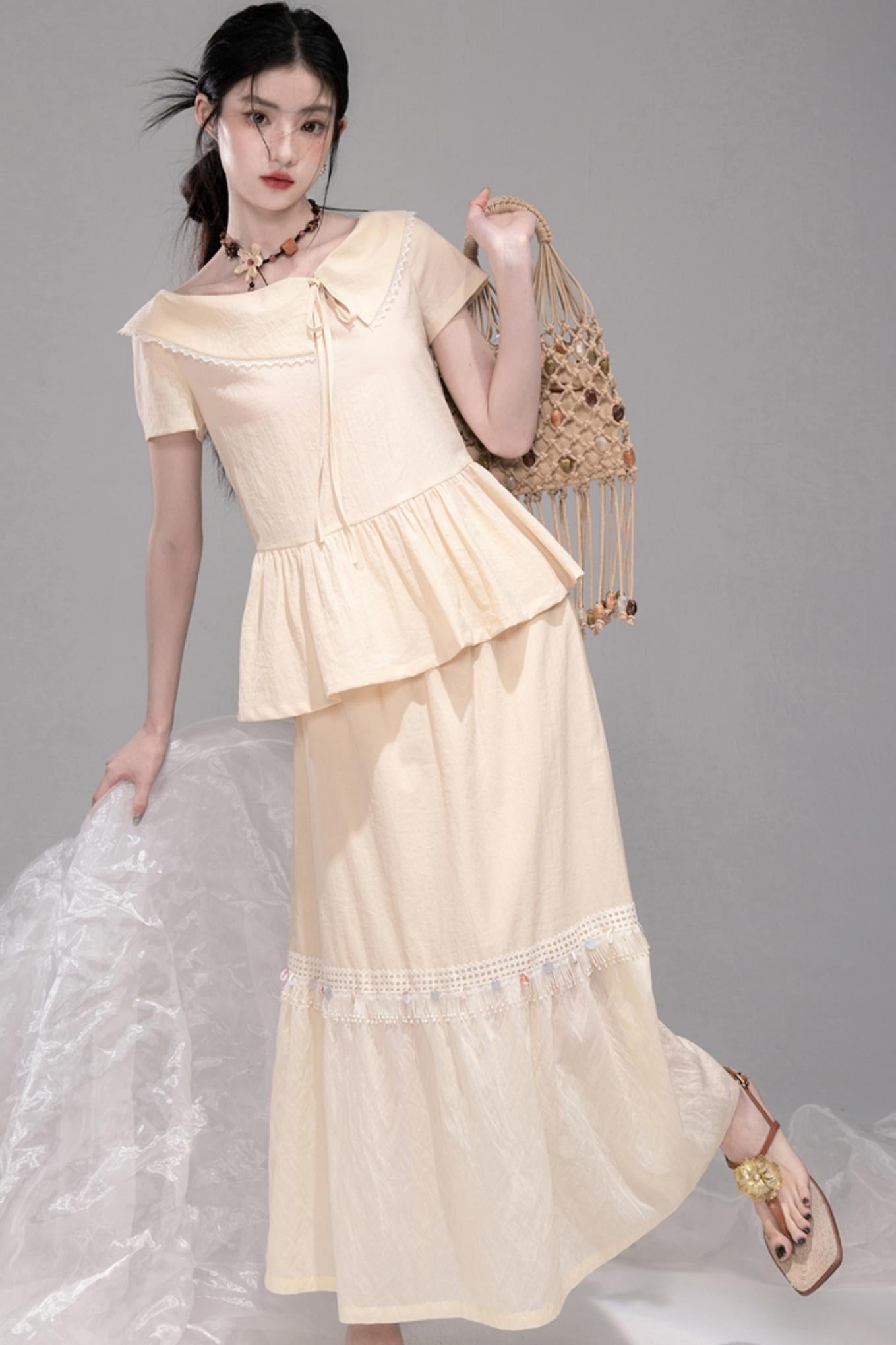 Soft Apricot Wave Skirt Set-Up