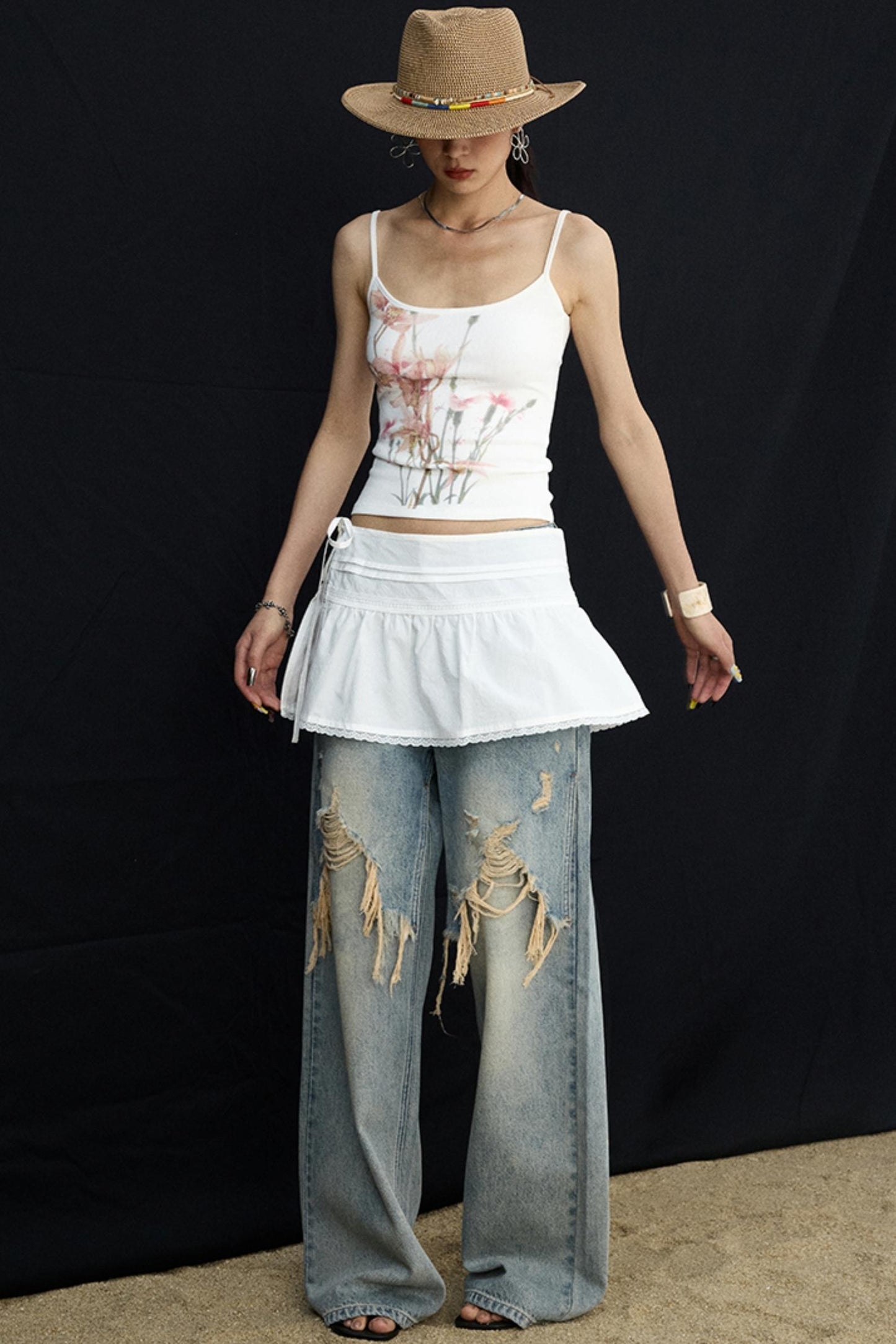 Washed Blue Wide-Leg Jeans