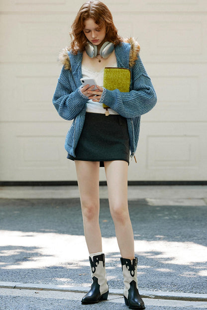 Dark Gray A-Line Woolen Skirt