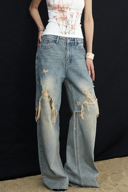 Washed Blue Wide-Leg Jeans