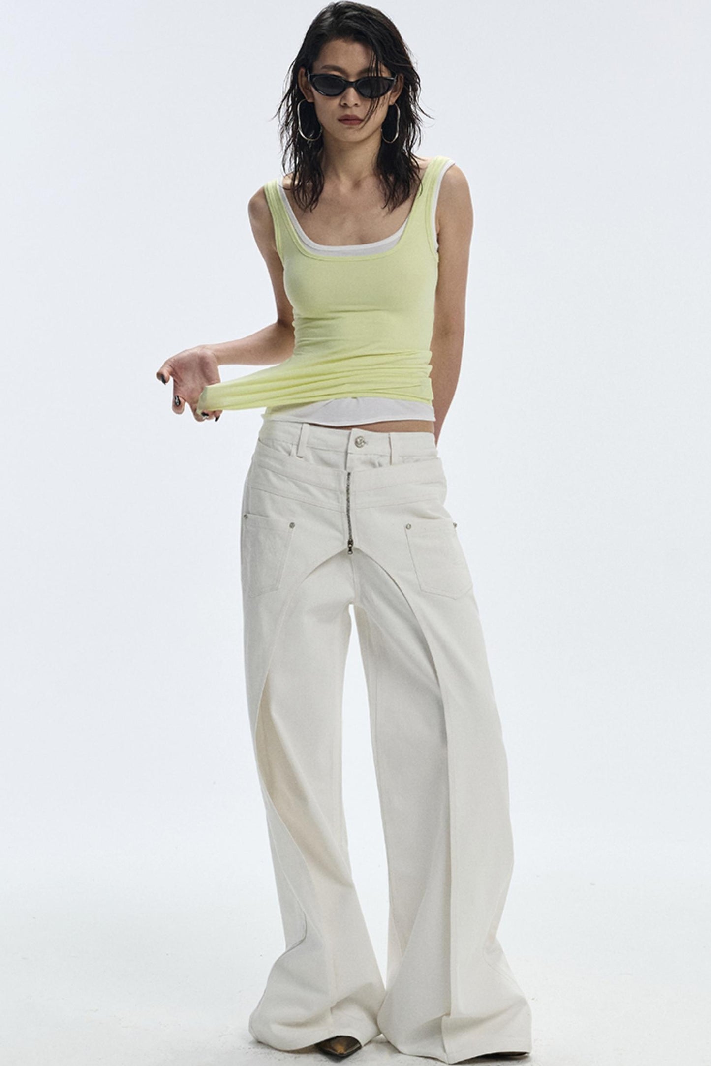 Design Two-Piece Zip-Up Wide-Leg Jeans