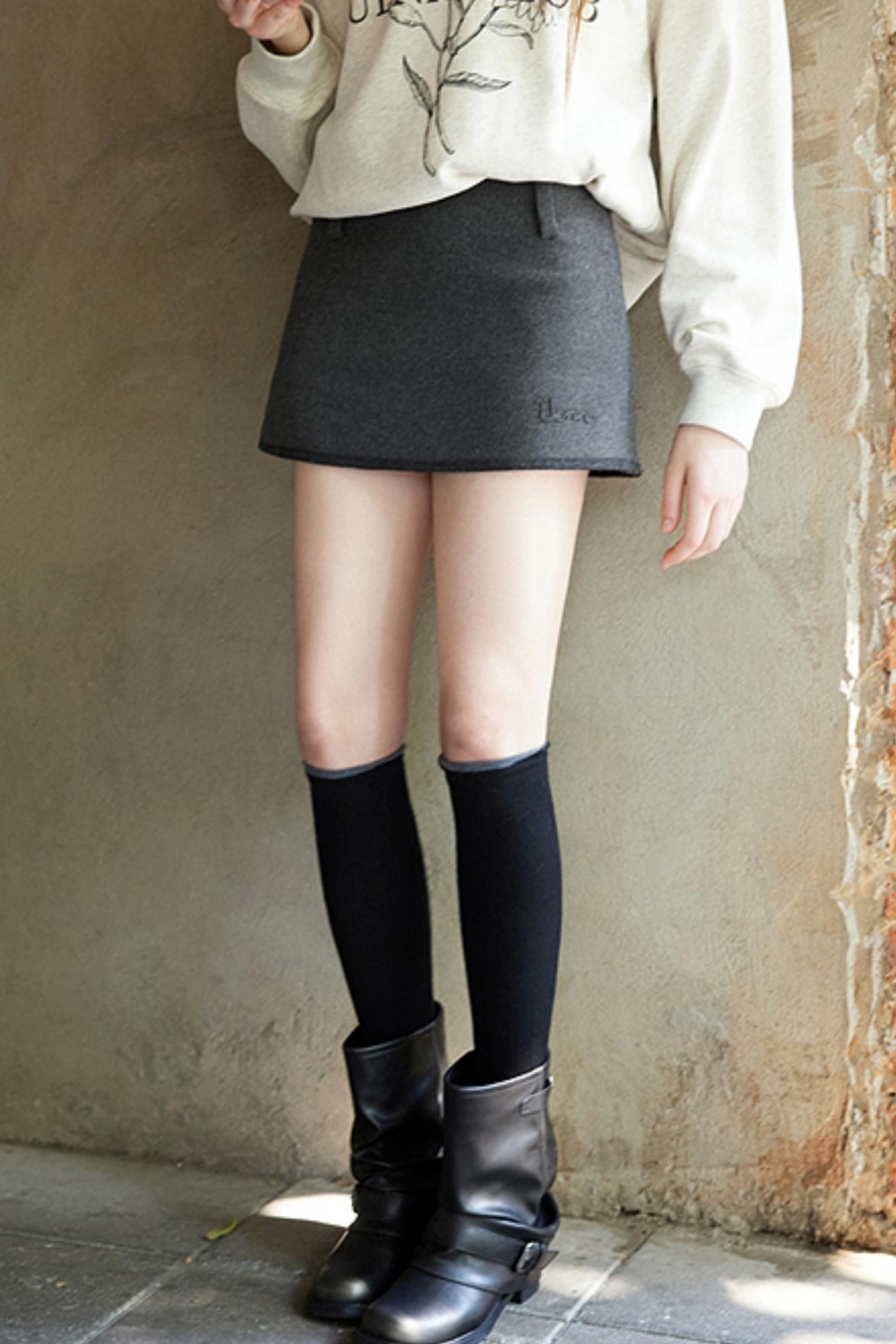 Dark Gray A-Line Woolen Skirt