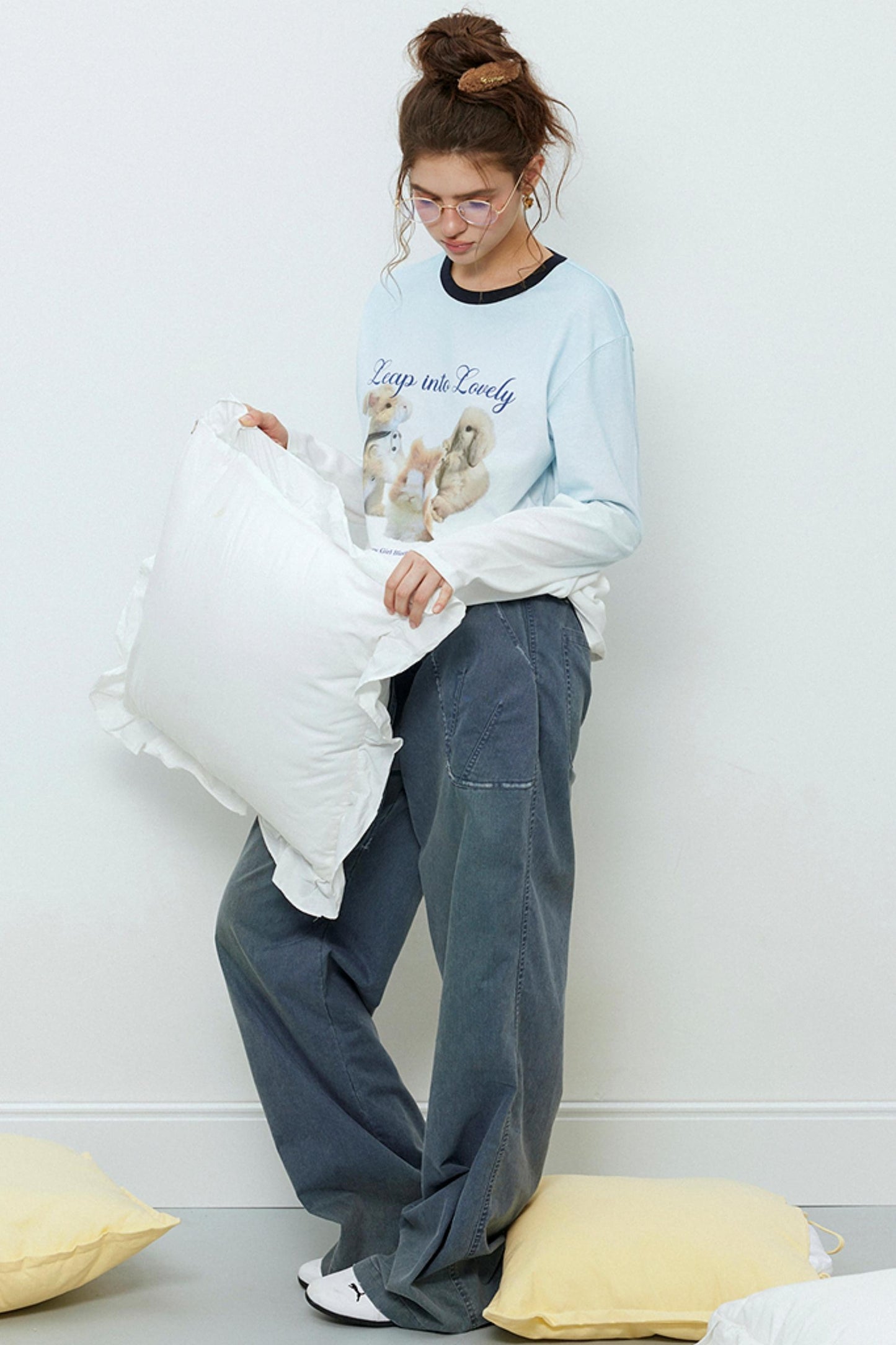 Rabbit Print Gradient Long Sleeve T-Shirt