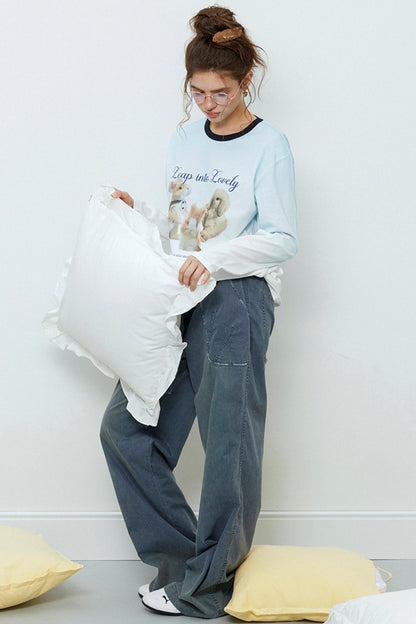 Rabbit Print Gradient Long Sleeve T-Shirt