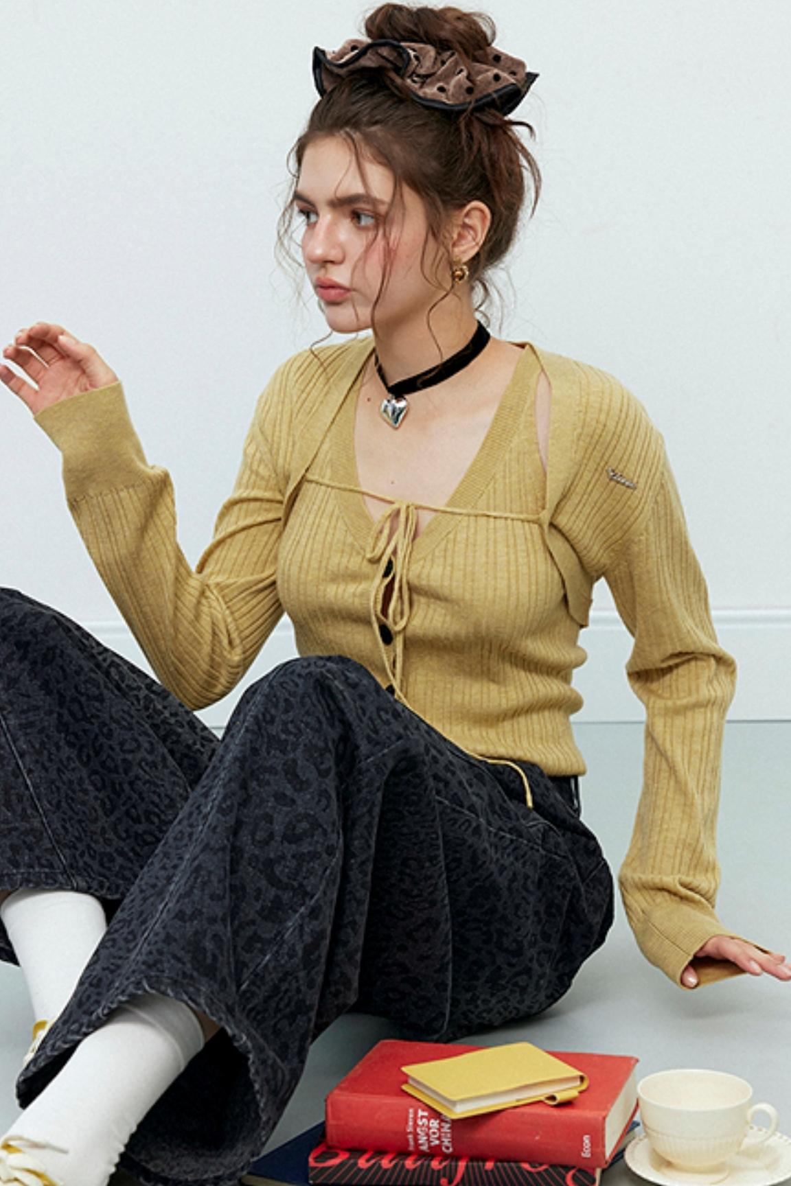 Wool Knit Cardigan Set-Up