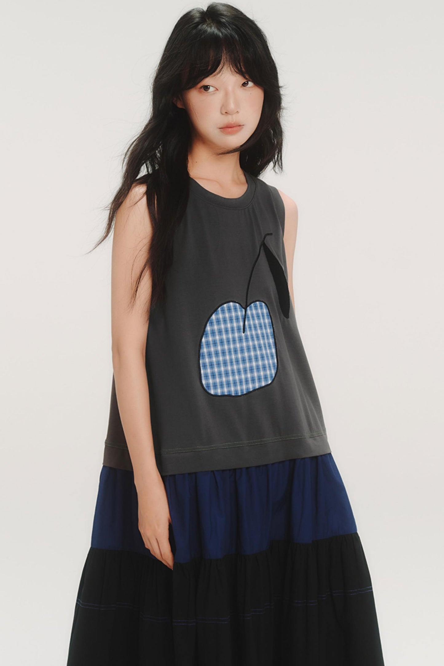 Cherry Applique Long Vest Dress