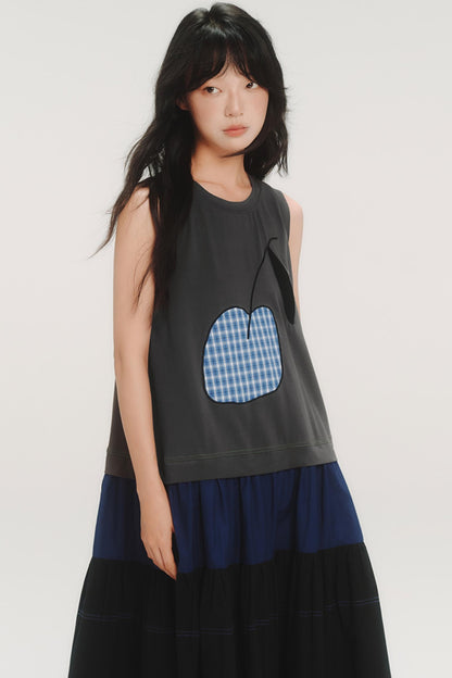 Cherry Applique Long Vest Dress