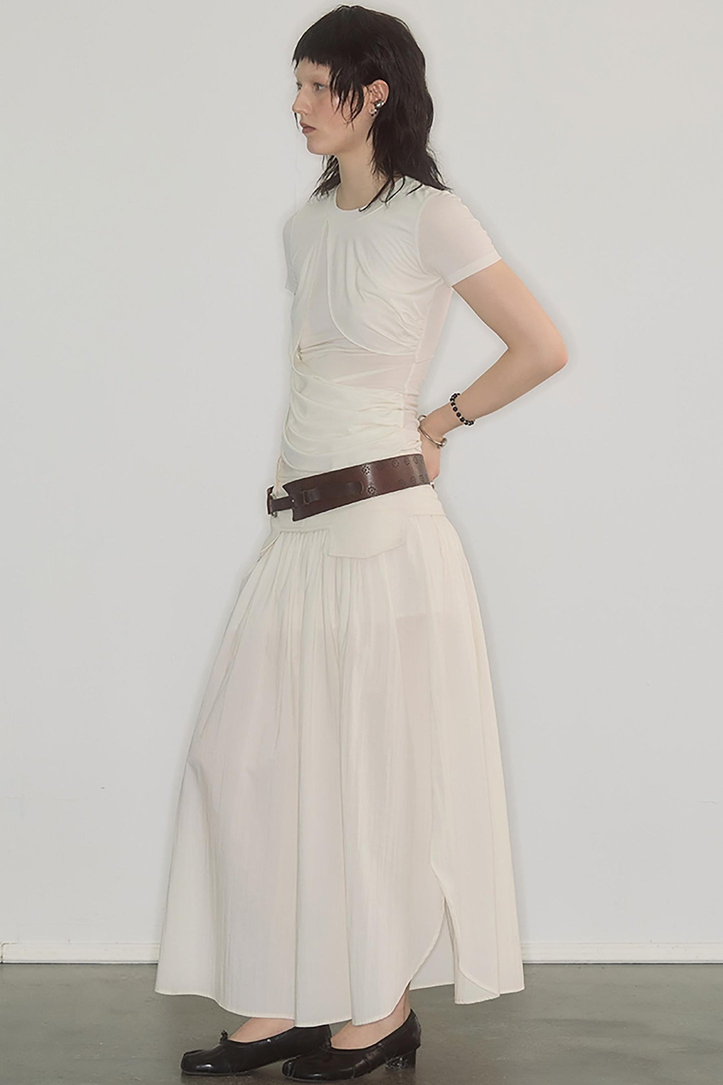 Irregularly Pleated Wool Stacked Top