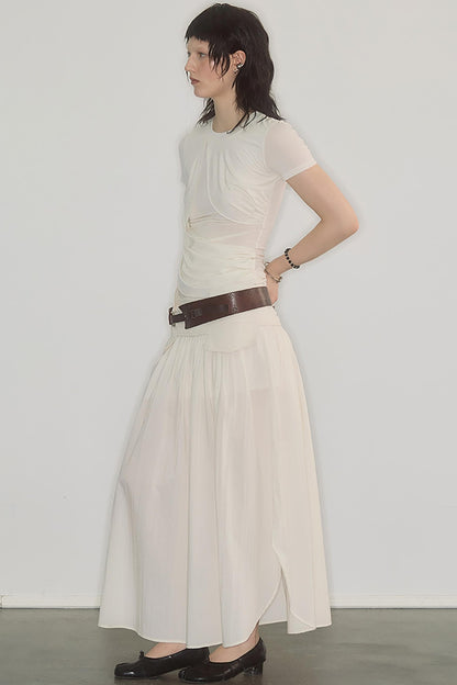 Irregularly Pleated Wool Stacked Top