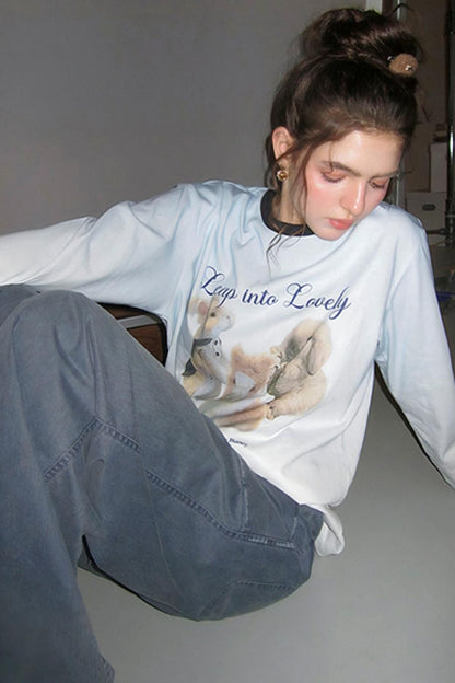 Rabbit Print Gradient Long Sleeve T-Shirt