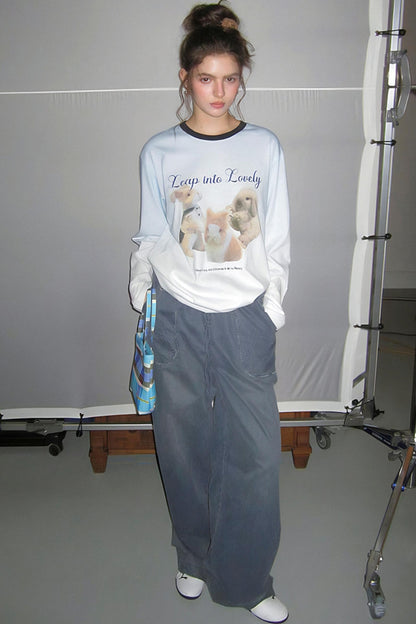 Rabbit Print Gradient Long Sleeve T-Shirt