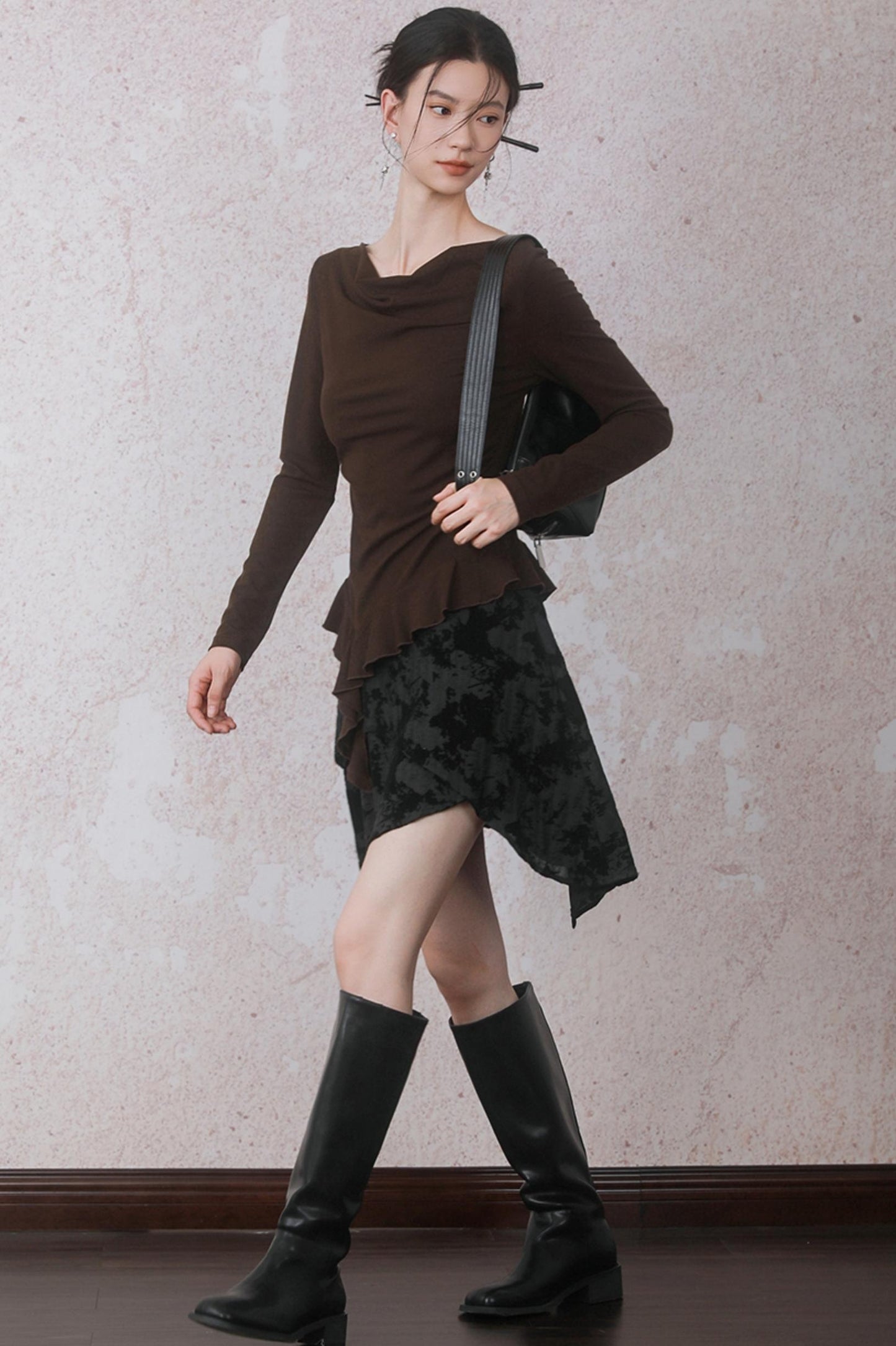 Autumn Staggered Asymmetrical Skirt