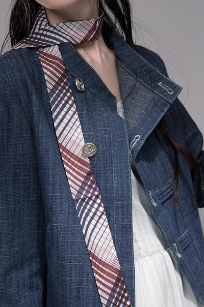 Misty Moon Blue Plaid Denim Jacket