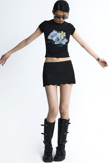 Retro Black Floral Crop T-Shirt