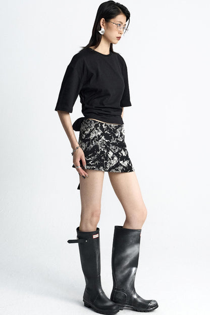 Mottled Jacquard Wrap Skirt