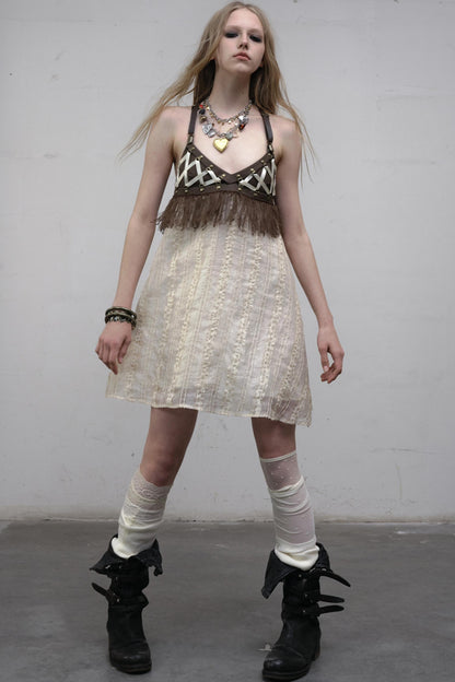 Luxury Halter Leather Dress