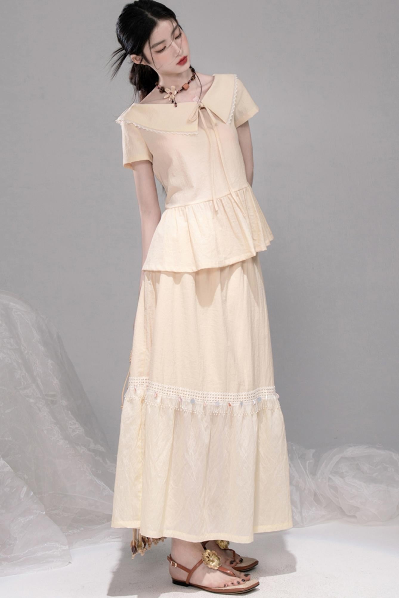 Soft Apricot Wave Skirt Set-Up