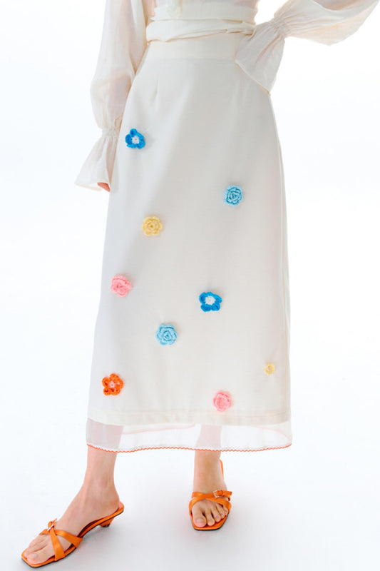 Hand Crochet Flower Organza Panel Skirt