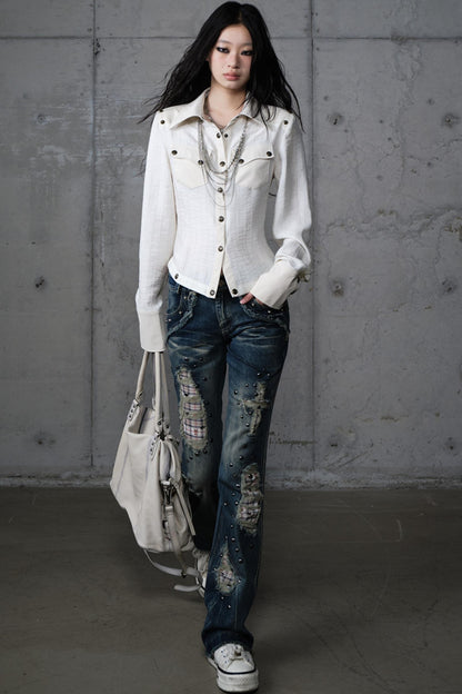 Distressed Straight Slim Jeans