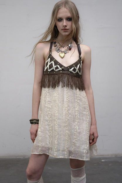 Luxury Halter Leather Dress