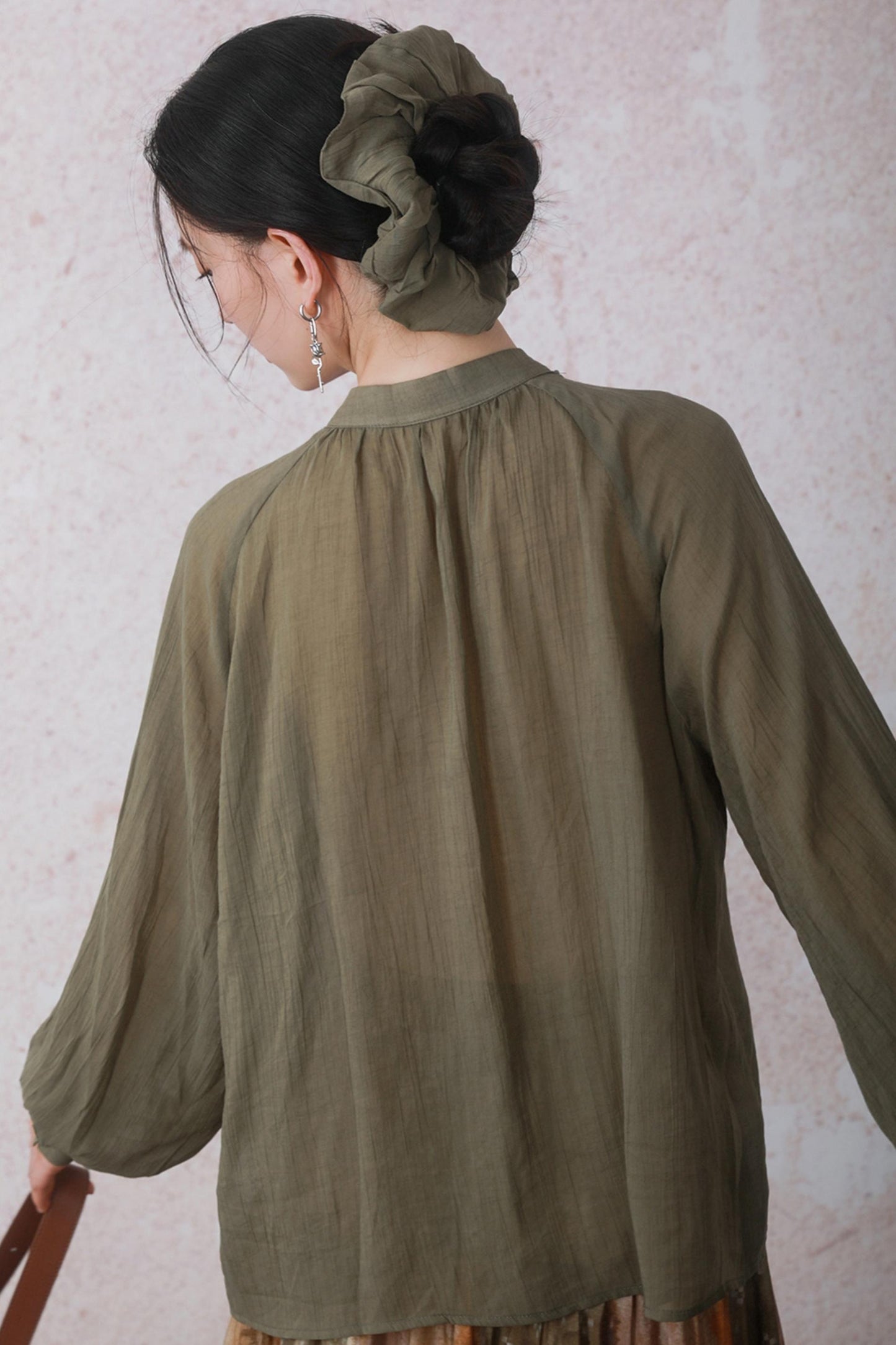 Autumn Green Stand Up Collar Chinese Shirt