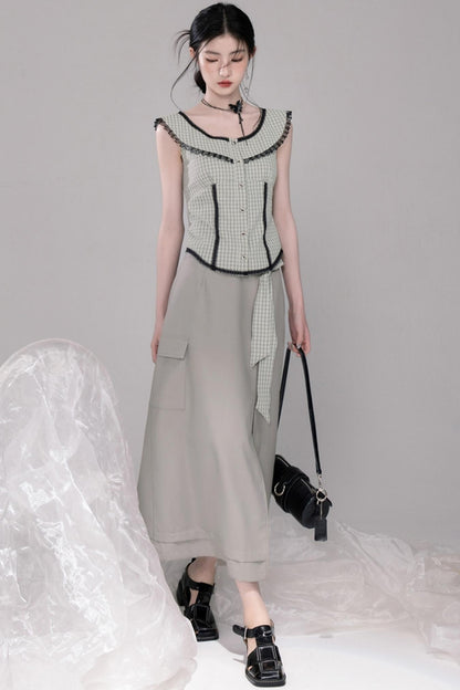 City Light Grey Slit Skirt