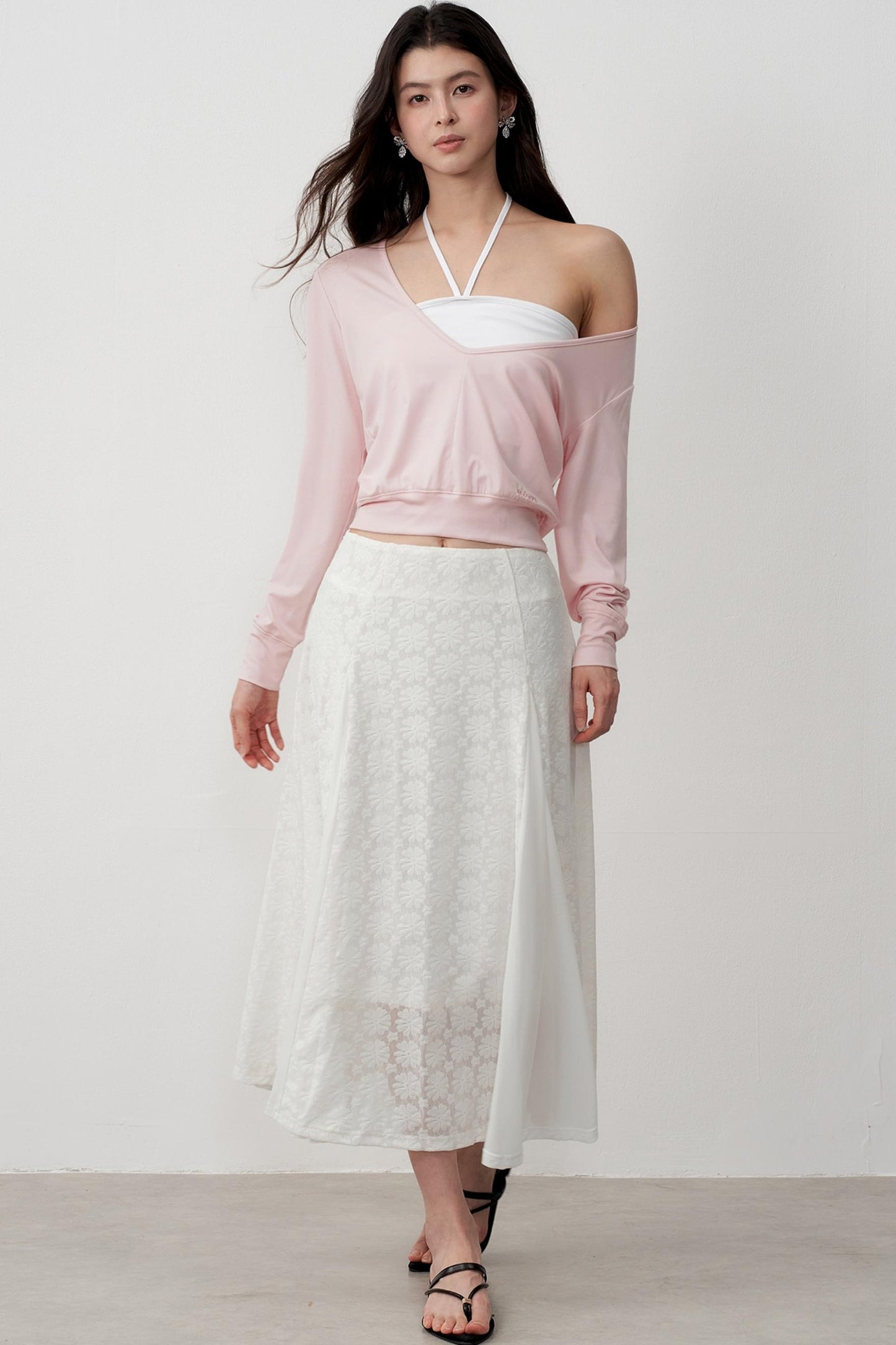 Layered Halterneck Long-Sleeved Tops