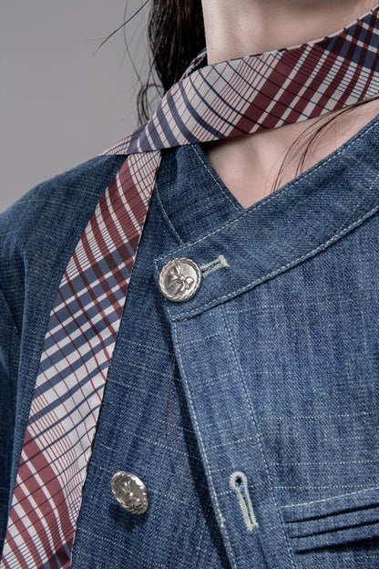 Misty Moon Blue Plaid Denim Jacket
