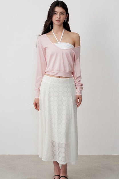 Layered Halterneck Long-Sleeved Tops