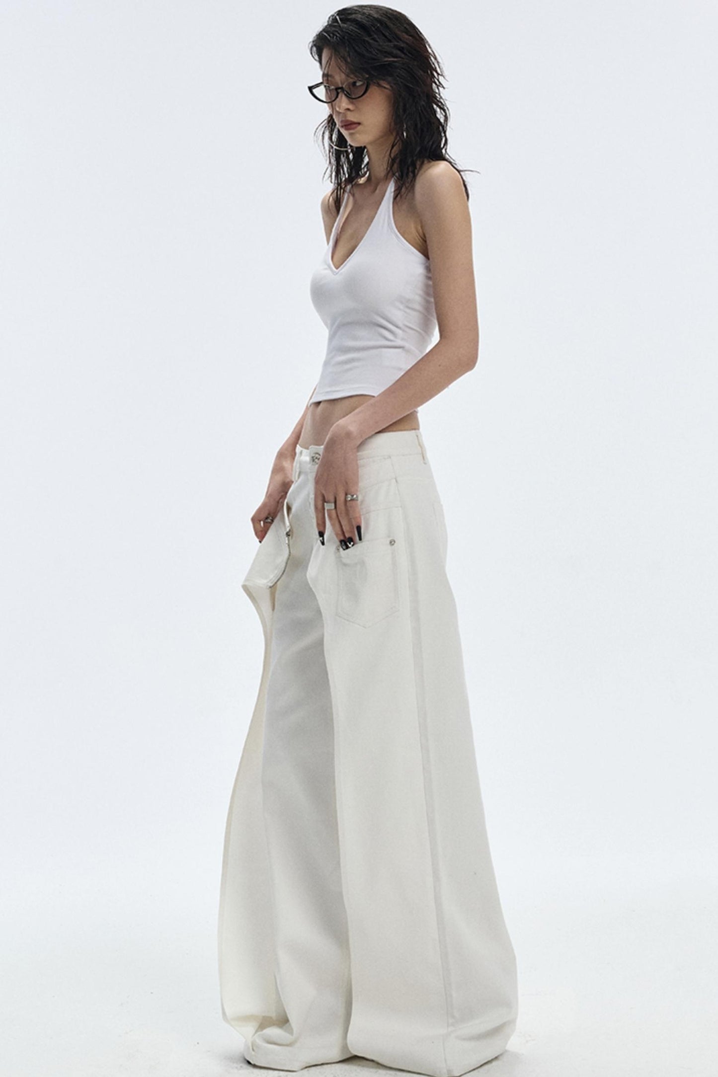 Design Two-Piece Zip-Up Wide-Leg Jeans