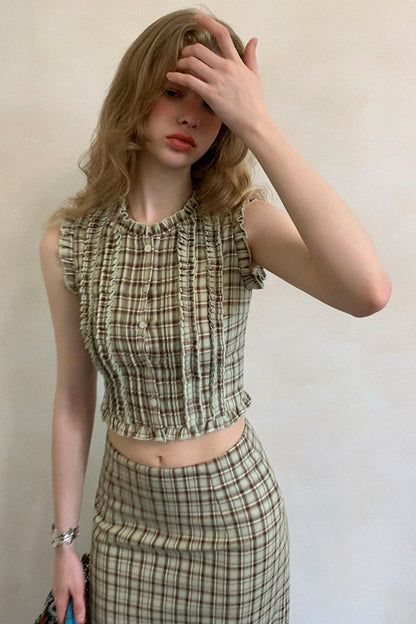 Checked Lace Top & Skirt Set-Up