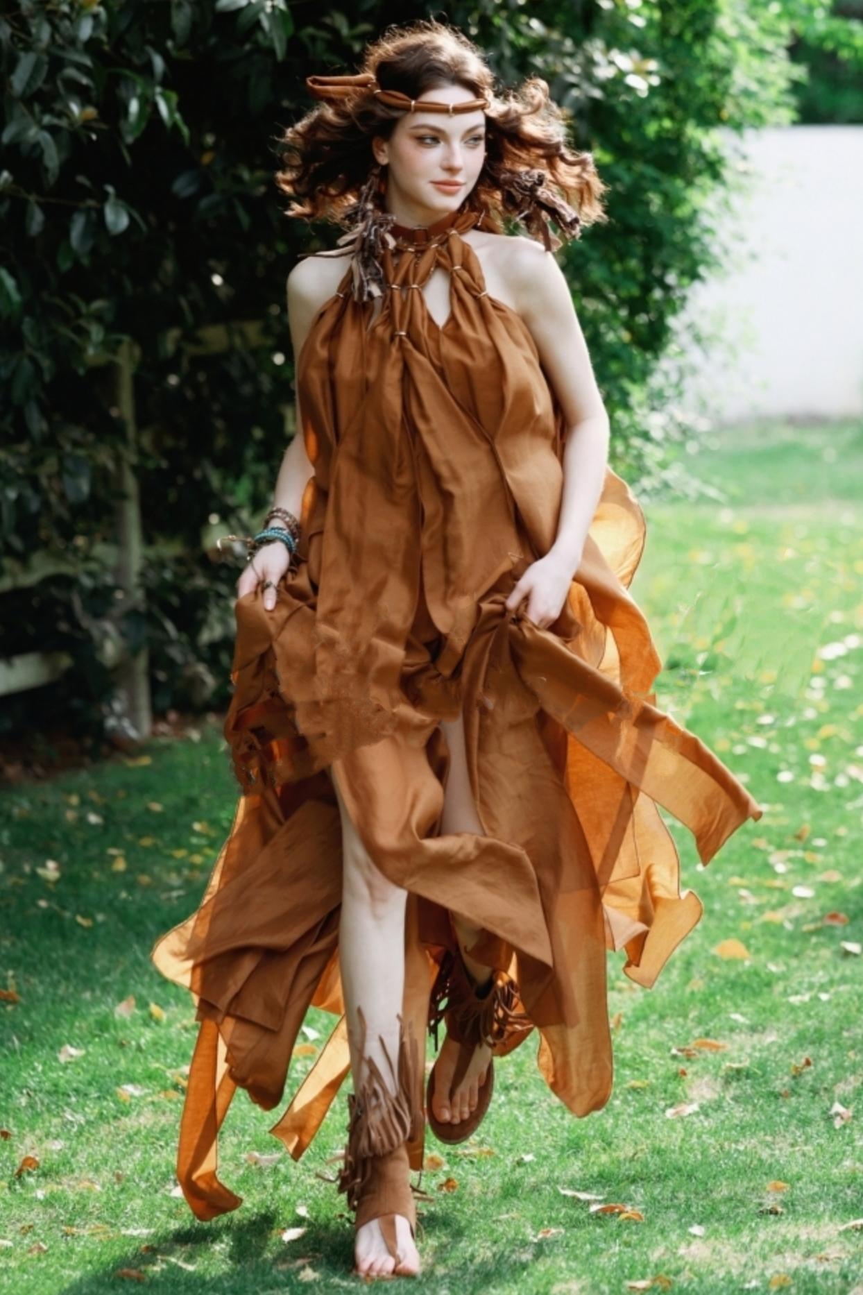 Wandering Caramel Halterneck Dress